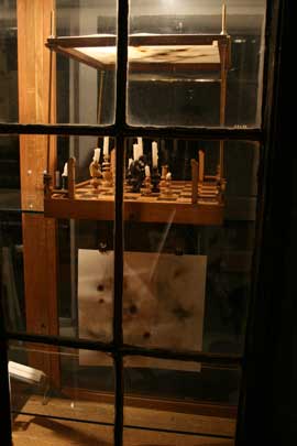 Chess set in window